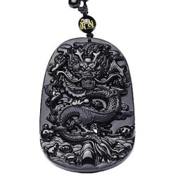 Mson Obsidian Pendant Necklace Obsidian Crystal Pendant Necklace Pattern with Extend Bead Chain for Men or Women
