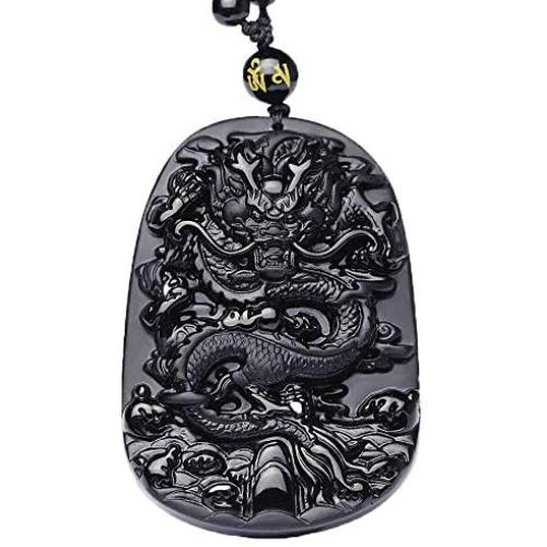 Mson Obsidian Pendant Necklace Obsidian Crystal Pendant Necklace Pattern with Extend Bead Chain for Men or Women