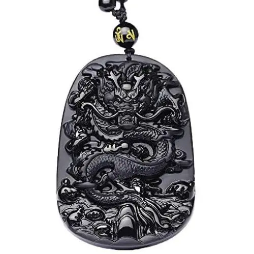 Mson Obsidian Pendant Necklace Obsidian Crystal Pendant Necklace Pattern with Extend Bead Chain for Men or Women Mson Obsidian Pendant Necklace Obsidian Crystal Pendant Necklace Pattern with Extend Bead Chain for Men or Women