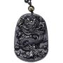 Mson Obsidian Pendant Necklace Obsidian Crystal Pendant Necklace Pattern with Extend Bead Chain for Men or Women