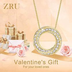 ZRU Circle Necklace, 18K Rose Gold & White Gold Plated, Round Pendant Necklaces for Women with Cubic Zirconia, Gifts for Valentines Day Birthday Anniversaries