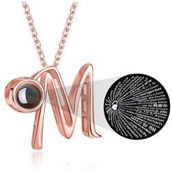 M MOOHAM Initial Necklace for Women Gift - 26 A-Z Initial Letters Necklace Jewelry Personalized 100 Languages I Love U Pendant Necklace Best Gifts for Women Girl Mothers Day Birthday Parties