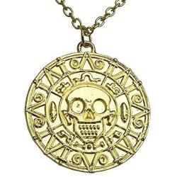 Graceful Goods Caribbean Pirates Treasure Aztec Skull Coin Medallion Necklace