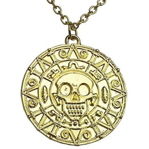 Graceful Goods Caribbean Pirates Treasure Aztec Skull Coin Medallion Necklace