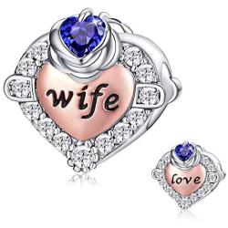 FOREVER QUEEN Birthstone Charms for Charms Bracelet 925 Sterling Silver, Rose Gold Wife Heart Love Rose Flower Charms Beads, Happy Birthday Charms for Necklace