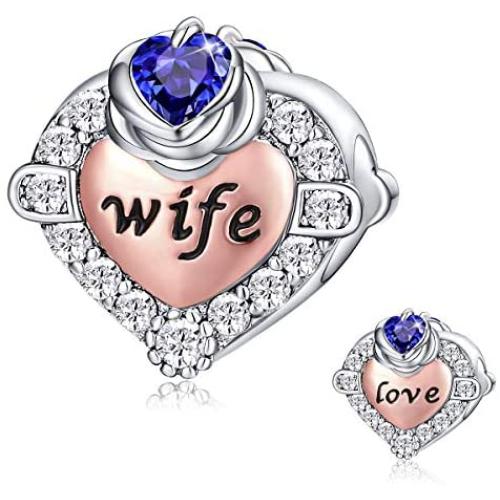 FOREVER QUEEN Birthstone Charms for Charms Bracelet 925 Sterling Silver, Rose Gold Wife Heart Love Rose Flower Charms Beads, Happy Birthday Charms for Necklace