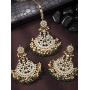 Aheli Indian Wedding Kundan Pearl Maang Tikka with Earring Set Bollywood Party Traditional Jewelry for Women Girls