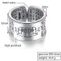 999 Sterling Silver Ring Men Ring Vintage Opening Adjustable Female Women Rings Silver Buddhist Heart Sutra Signet Jewelry