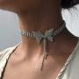 Masiter Sparkly Rhinestone Necklace Crystal Butterfly Choker Dainty Tennis Chain Wedding Bridal Bridesmaid Costume Jewelry for Women and Girls