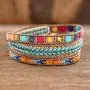 NOVICA Aventurine and Glass Blue and Red Beaded Bohemian Wrap Bracelet, 22'' Colors of Hope