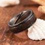 DOUX Mens Damascus Steel Wedding Ring 8mm Band Inlaid with Black Wood Comfort Fit