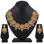 Aheli Beautiful Wedding Wear Indian Laxmi Goddess Faux Stone Studded Floral Design Crafted Necklace Earrings Set Ethnic Fashion Jewelry for Women