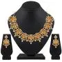 Aheli Beautiful Wedding Wear Indian Laxmi Goddess Faux Stone Studded Floral Design Crafted Necklace Earrings Set Ethnic Fashion Jewelry for Women