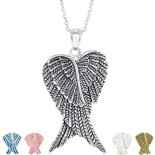Angel Wing Necklace Sterling Silver Created Opal Gold Plated or Silver Guardian Angel Heart Pendant Necklace for Women Angel Wing Necklace Sterling Silver Created Opal Gold Plated or Silver Guardian Angel Heart Pendant Necklace for Women