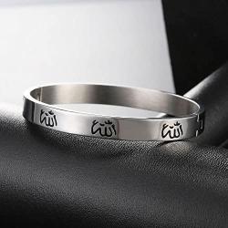 U7 Women Bangle Vintage Muslim Gift Enamel Allah Jewelry Personalized Engravable Stainless Steel / 18K Gold Plated Solid Cuff Bracelet