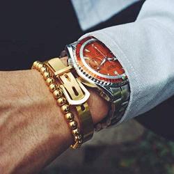 ISAACSONG.DESIGN Women Men Beaded Couple Bracelet, Stainless Steel Gold Bead Ball Stacking Elastic Bracelet Jewelry