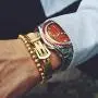 IS ISAACSONG Women Men Gold Beaded Necklace and Beaded Bracelet, Chunky Gold Bead Ball Chain Stainless Steel Jewelry for Women and Men