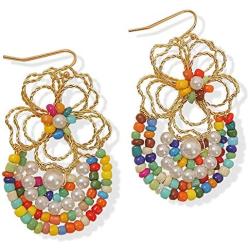DAMLENG Unique Handmade Gold Flower Beaded Dangle Drop Earrings Bohemian Hollow Indian Jewelry for Women Girls