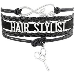Tattooshe nfinity Love Hairstylist Bracelets & Bangles Scissor Charm Braided Leather Bracelet wrap Jewelry
