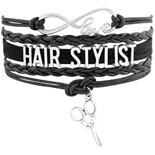 Tattooshe nfinity Love Hairstylist Bracelets & Bangles Scissor Charm Braided Leather Bracelet wrap Jewelry