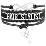 Tattooshe nfinity Love Hairstylist Bracelets & Bangles Scissor Charm Braided Leather Bracelet wrap Jewelry