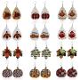 Fall Faux Leather Teardrop Earrings Plaid Pumpkin Sunflower Maple Leaves Acorn Autumn Jewelry Turkey Printed Leather Earrings Thanksgiving Accessory for Women Girl