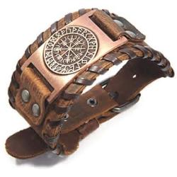 GUNGNEER Norse Vegvisir Wolf Tree of Life Yggdrasil Valknut Rope Knot Brown Leather Bracelet Viking Gift for Men Women Great Amulet