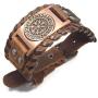 GUNGNEER Norse Vegvisir Wolf Tree of Life Yggdrasil Valknut Rope Knot Brown Leather Bracelet Viking Gift for Men Women Great Amulet