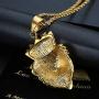Lee Island Fashion 24K Gold Plated Simulated Diamond CZ Fully Lion King with Crown Pendant Stainless Steel Necklace, 24 Inch Chain for Men Hip Hop Jewelry