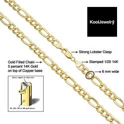 Kooljewelry 14k Yellow Gold Filled Figaro Necklace (3.3 mm, 4.2 mm, 5.2 mm, 6 mm, 7.8 mm or 8.6 mm)