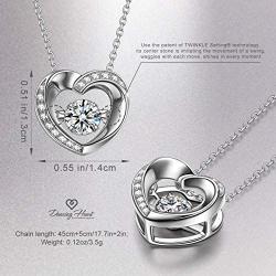 DANCING HEART Gifts for Her ✦Wonderful World✦ 925 Sterling Silver Dancing Stone Pendant Necklace with 5A Cubic Zirconia with Jewelry Box