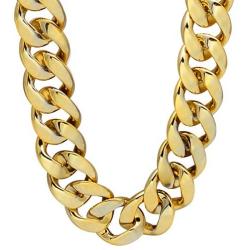 CrazyPiercing Faux Gold Acrylic Chain Necklace, 90s Punk Style Necklace Costume Jewelry, Hip Hop Turnover Chain Necklace, Plastic 32 inches, 36 inches 35mm