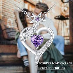 Love Heart Necklace for Women 925 Sterling Silver Birthstone Necklace Gifts for Women Girls Wife Mom Girlfriend