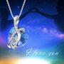 AOBOCO I Love You Mom Necklace Sterling Silver Heart Pendant Embellished with Crystals from Austria, Fine Birthday Jewelry Gifts for Mom Grandma Mother-to-be Mother-in-law Stepmom