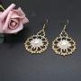 Geometric Flower Dangle Earrings Disc Pearl Crystal Statement Drop Earrings Trendy Personality Simple Earring Party Shining Gift for Women Girls Elegant Jewelry