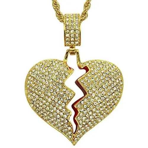 putouzip Men Broken Heart Chain Pendant,18k Gold Plated Fully Iced Out Rhinestone Rape Chain Necklace putouzip Men Broken Heart Chain Pendant,18k Gold Plated Fully Iced Out Rhinestone Rape Chain Necklace