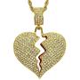 putouzip Men Broken Heart Chain Pendant,18k Gold Plated Fully Iced Out Rhinestone Rape Chain Necklace
