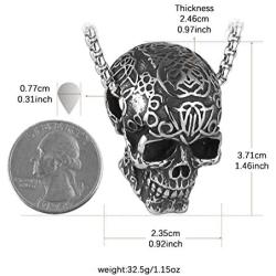 AsAlways Mayan Skull Head Pendant Engraved with Mysterious Ancient Symbols Stainless Steel Evil Rider Motorcycle Necklace