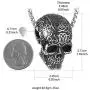 AsAlways Mayan Skull Head Pendant Engraved with Mysterious Ancient Symbols Stainless Steel Evil Rider Motorcycle Necklace