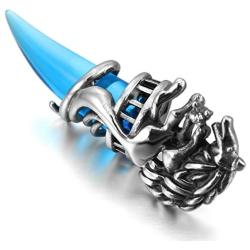 INBLUE Dragon Wolf Tooth Pendant for Men Boys Women Stainless Steel Cool Necklaces Simulate Crystal Gemstone Boyfriend Gifts Jewelry with 23 Inches Chain