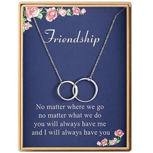 Lcherry Friendship Necklace S925 Sterling Silver Two Interlocking Infinity Double Circles Necklace for Women Friend Jewelry
