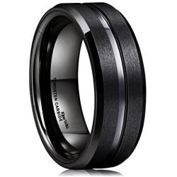 King Will Classic 8mm Tungsten Carbide Wedding Band Ring for Men Grooved Center Comfort Fit Black/Silver/Gold/Blue