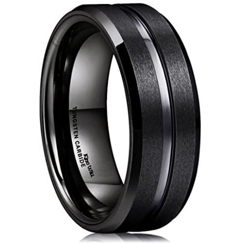 King Will Classic 8mm Tungsten Carbide Wedding Band Ring for Men Grooved Center Comfort Fit Black/Silver/Gold/Blue