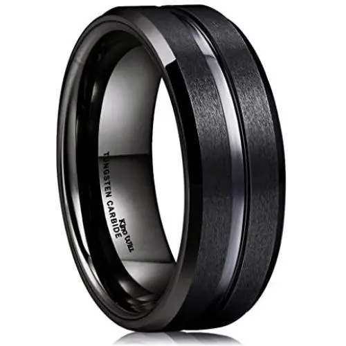 King Will Classic 8mm Tungsten Carbide Wedding Band Ring for Men Grooved Center Comfort Fit Black/Silver/Gold/Blue King Will Classic 8mm Tungsten Carbide Wedding Band Ring for Men Grooved Center Comfort Fit Black/Silver/Gold/Blue