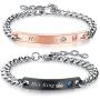 MMTTAO 2Pcs Couple Bracelet for His and Her Matching Sets Cubic Zirconia Titanium Stainless Steel Friendship Relationship Personalized Distance Chain Bracelet for Women Men Lover Promise Jewelry Gifts