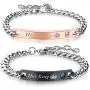 MMTTAO 2Pcs Couple Bracelet for His and Her Matching Sets Cubic Zirconia Titanium Stainless Steel Friendship Relationship Personalized Distance Chain Bracelet for Women Men Lover Promise Jewelry Gifts