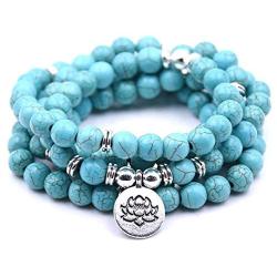 Self-Discovery 108 Natural Beads Mala Yoga Bracelet with Lotus Charm