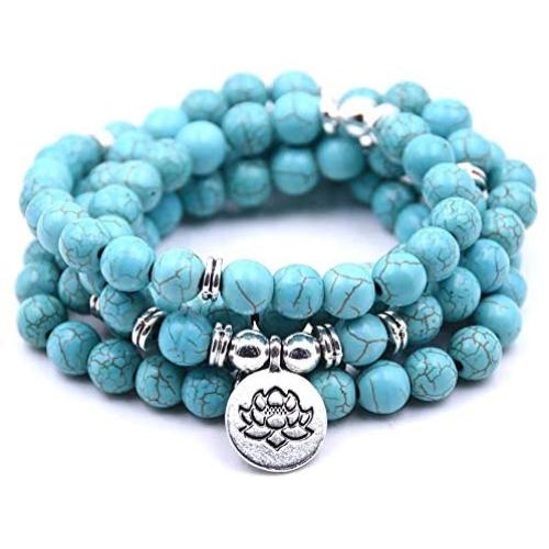 Self-Discovery 108 Natural Beads Mala Yoga Bracelet with Lotus Charm