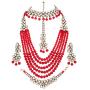 CROWN JEWEL Indian Bridal Pearl 5 pc Combo Jewelry Wedding Gold Necklace Earring Set