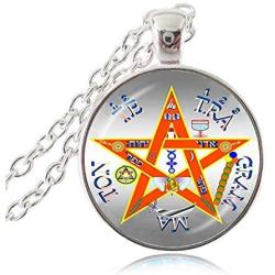 LUOR Trade Co.,Ltd Silver Tetragrammaton Necklace, Name of God Blessing Pendant, Wicca Pentagram Jewelry, Pentacle Sweater Necklace, Jacket Accessories